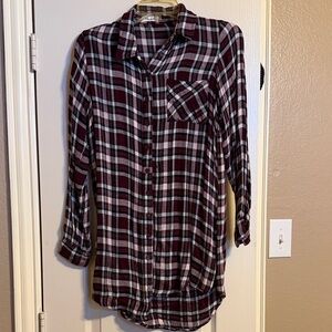 Plaid Button Down Shirt - Burgundy and White